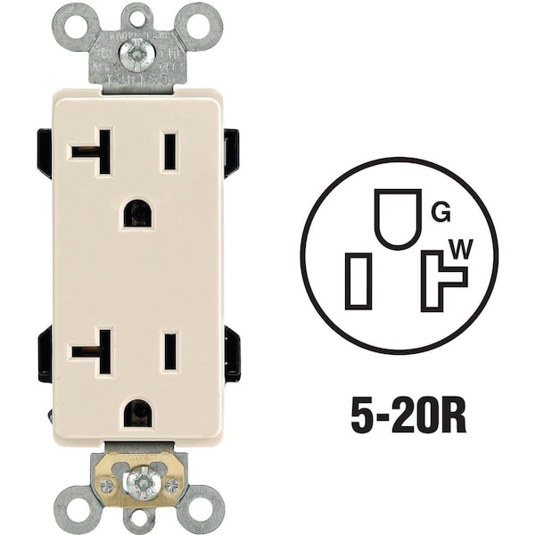 Straight Blade Receptacle, 5-20R, 20 A, 125V AC, 2 Pole, 3 Wire, Self-Grounded